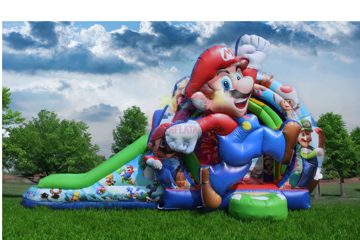 Inflatable Shell Mario Super Mario Inflatable Combo Bounce House with Slide| Only Inflatables